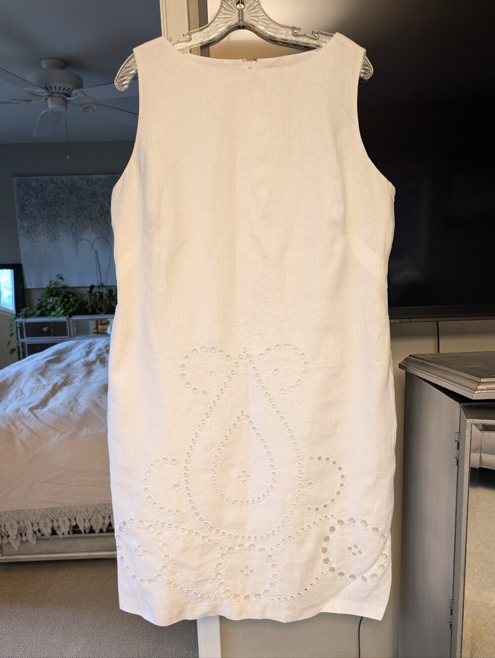 Isaac Mizrahi Eyelet Linen Summer White Sleeveless Dress - Sz 16
